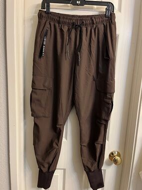 ASRV Men's Brown Cargo Jogger Pants with Drawstring Waist